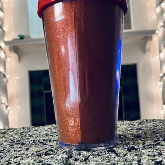 Starbucks 2016 Holiday 16oz Red Glitter Cup with Green and White Straw EUC!!! - Picture 4 of 8